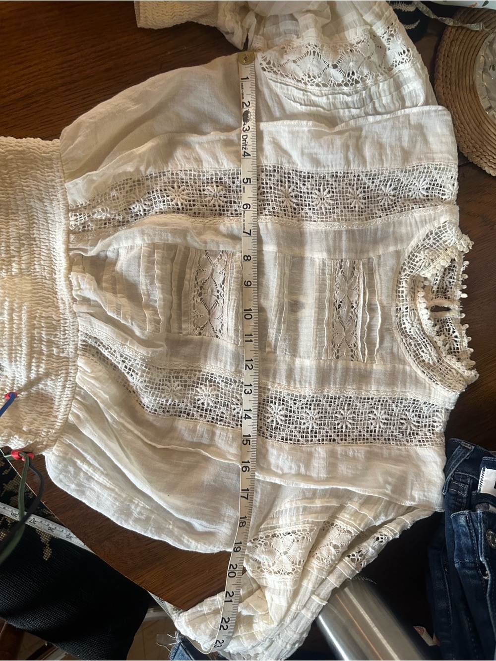 Free People Cream Lace-Inset Victorian High-Neck Blouse - Picture 5 of 7